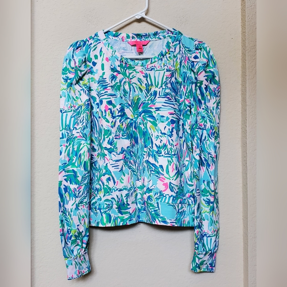 Lilly Pulitzer Puffed Sleeve French Terry Sweatshirt. Size XS